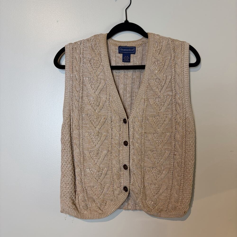 Vtg Sweater Vest Womens Sz M British Hong Kong Leather Covered Buttons V Neck